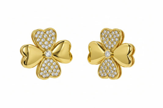 Gold Vermeil Jackie Pavé Heart Clover Earrings