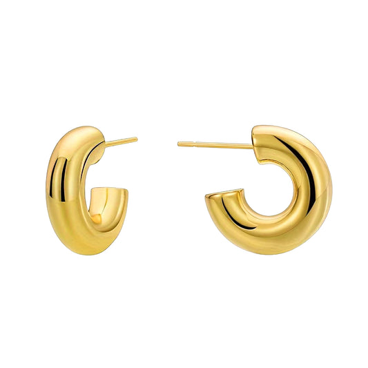 Gold Plated Thick Posted Small Hoop Earrings