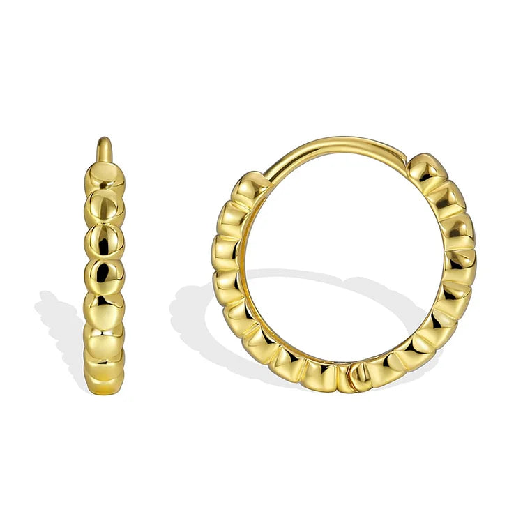 18K Gold Plated Beaded Huggie Hoop Earrings