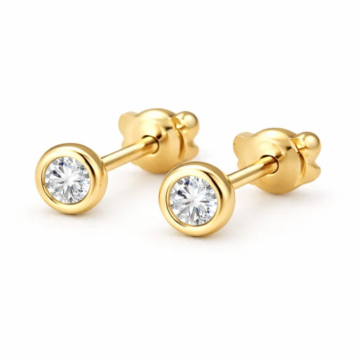 18K Gold Plated Classic Bezel Set Stud Earrings