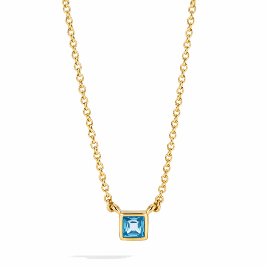 18K Gold Plated Blue Square Crystal Pendant Necklace