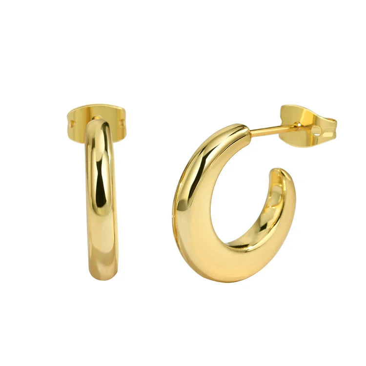 18K Gold Plated Chunky "C" Small Hoop Earrings