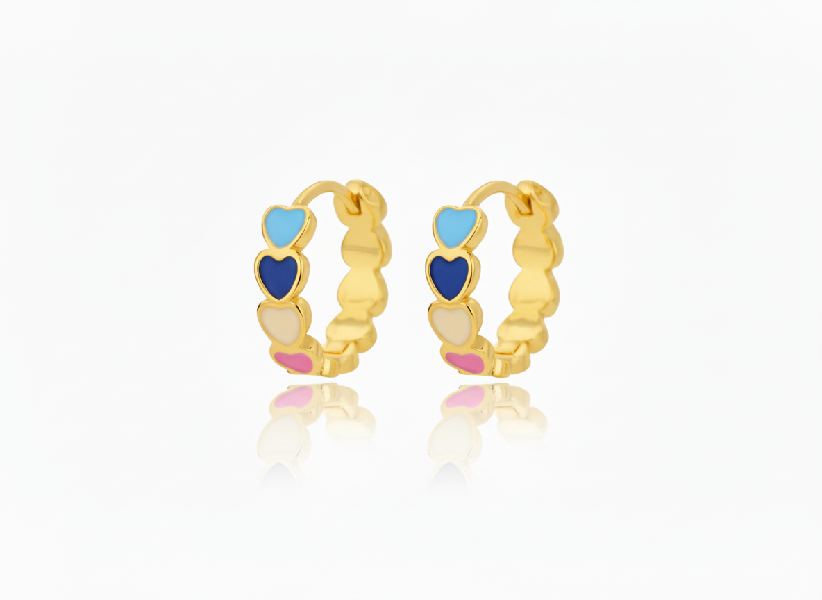 Gold Plated Madison Multicolor Enamel Heart Hoop Earrings
