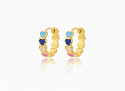 Gold Plated Madison Multicolor Enamel Heart Hoop Earrings