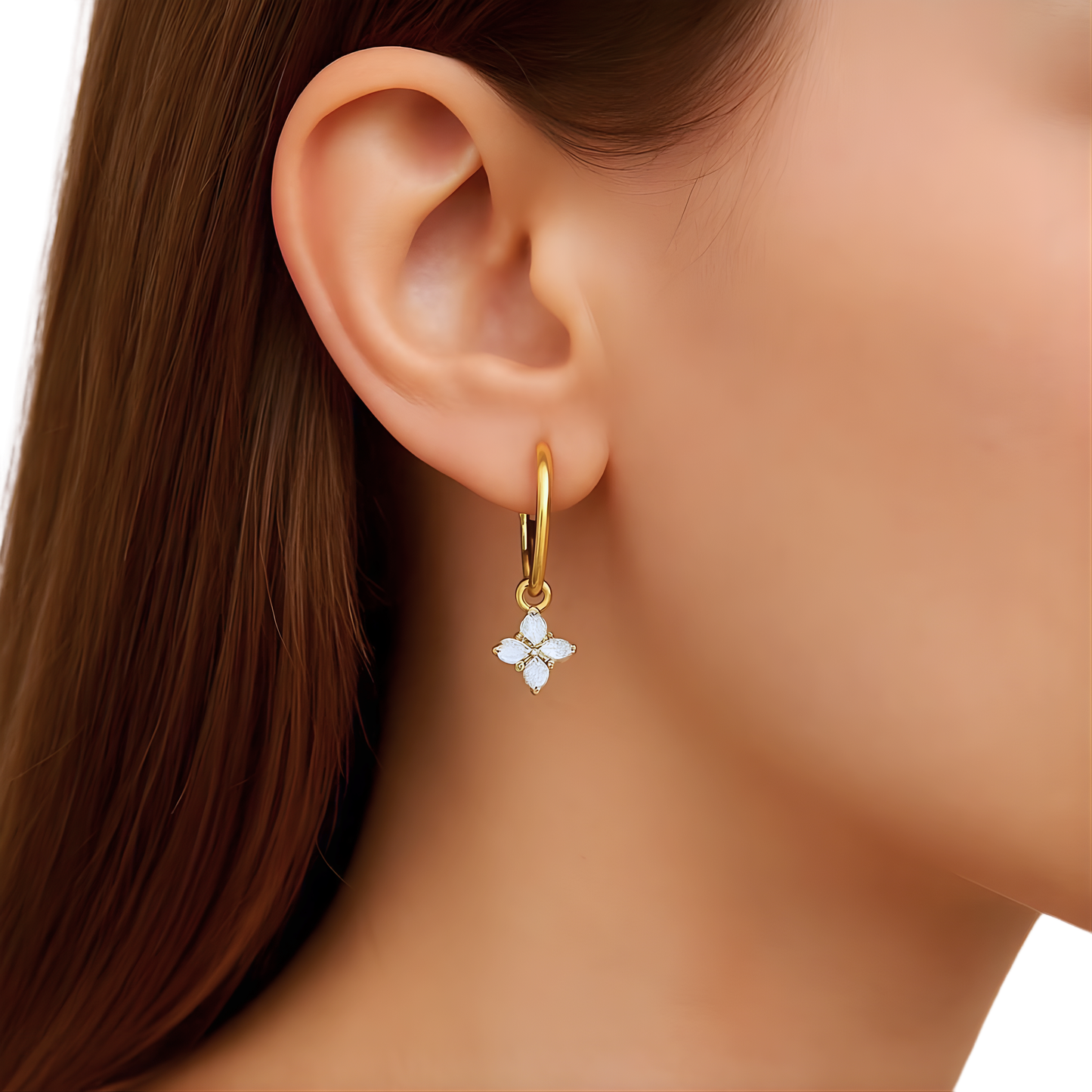 Gold Vermeil Skylar Flower Drop Hoop Earrings