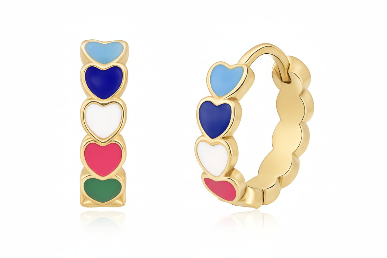 Gold Plated Madison Multicolor Enamel Heart Hoop Earrings