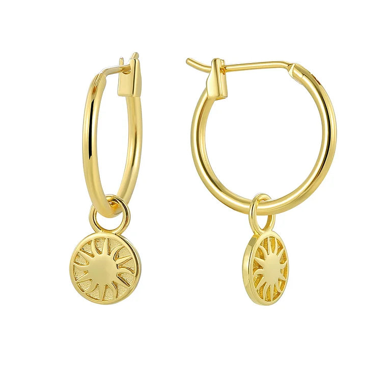 18K Gold Plated Sun Charm Hoop Earrings