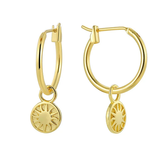 18K Gold Plated Sun Charm Hoop Earrings
