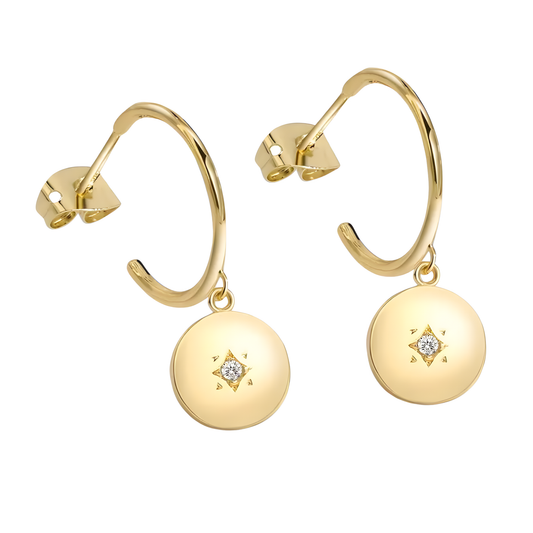 Gold Plated Stacey Diamond Shape Disc Drop Earrings