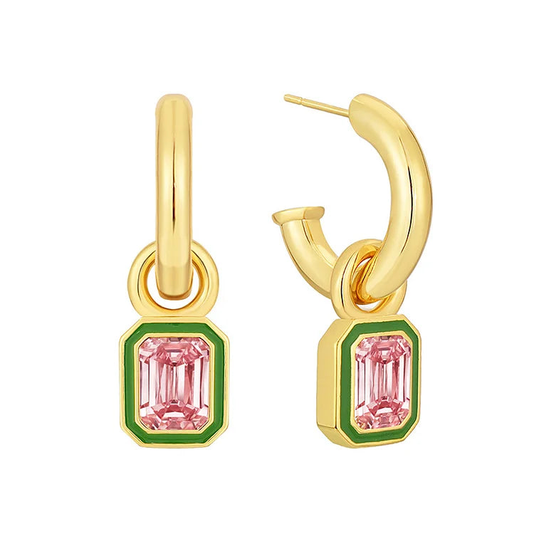 18K Gold Plated Enamel Emerald  Drop Earrings