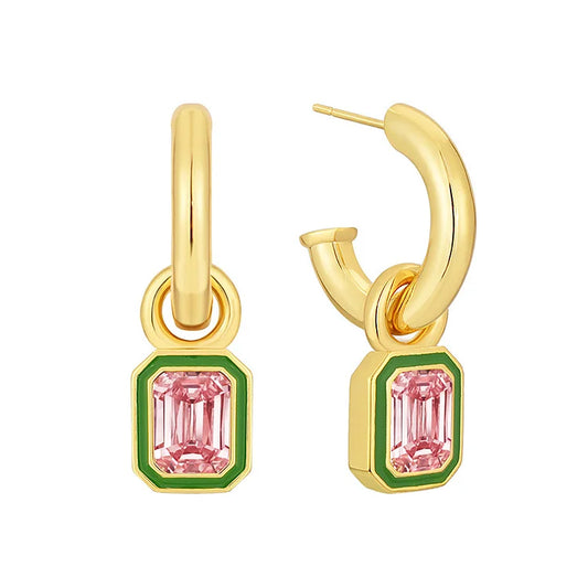 18K Gold Plated Enamel Emerald  Drop Earrings
