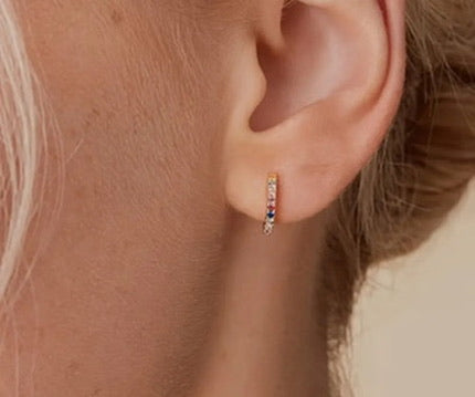 Gold Plated Red Pavé Huggie Hoop Earrings