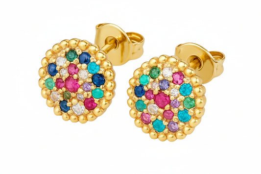 Gold Plated Marla Multicolor Button Stud Earrings
