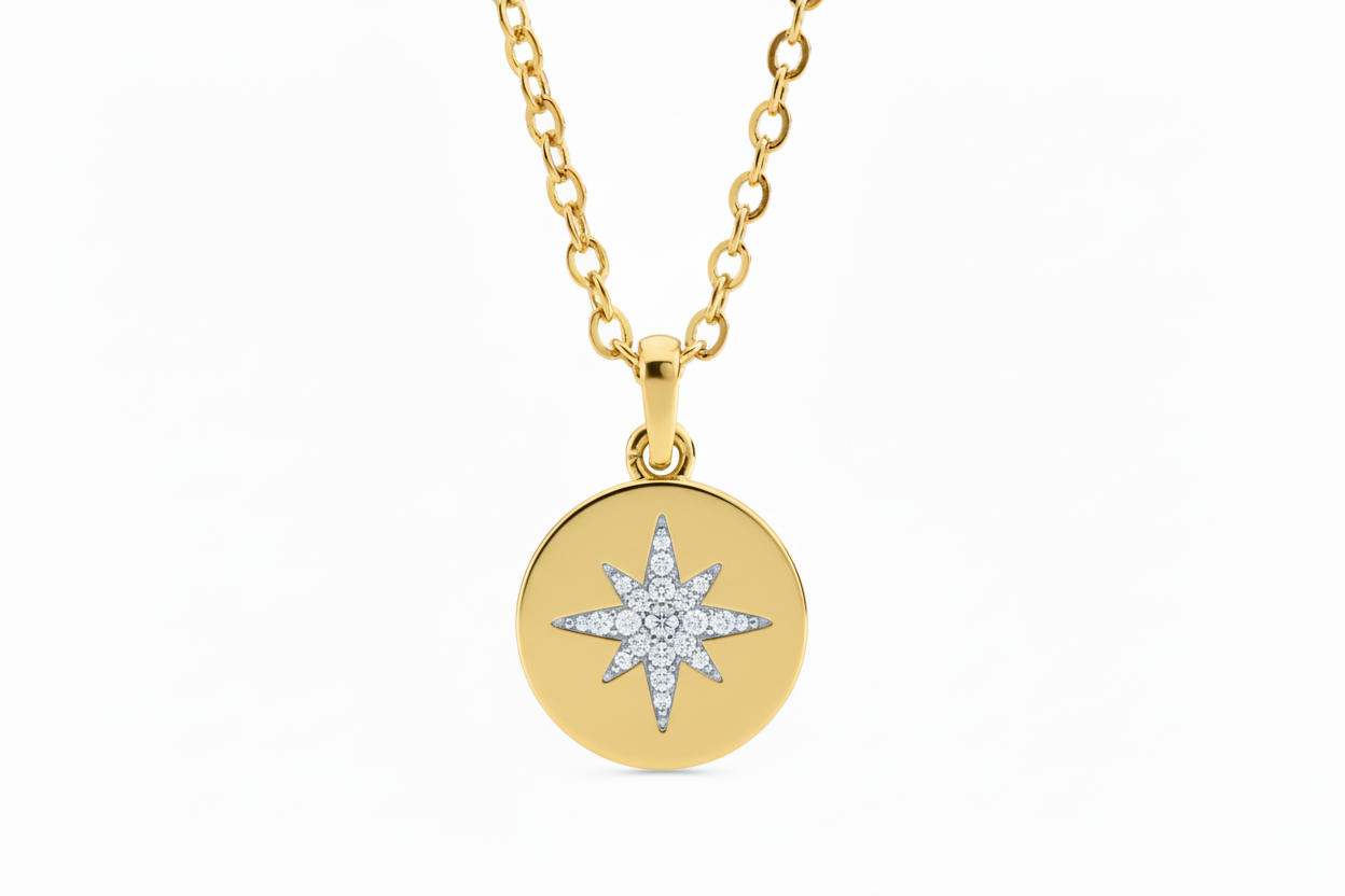 Gold Plated Rebecca Sand Dollar North Star Pendant/Necklace