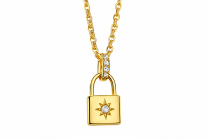 Gold Plated Rebecca North Star Pave Lock Necklace