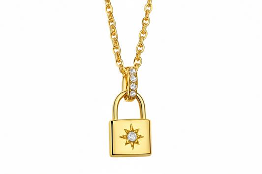 Gold Plated Rebecca North Star Pave Lock Necklace