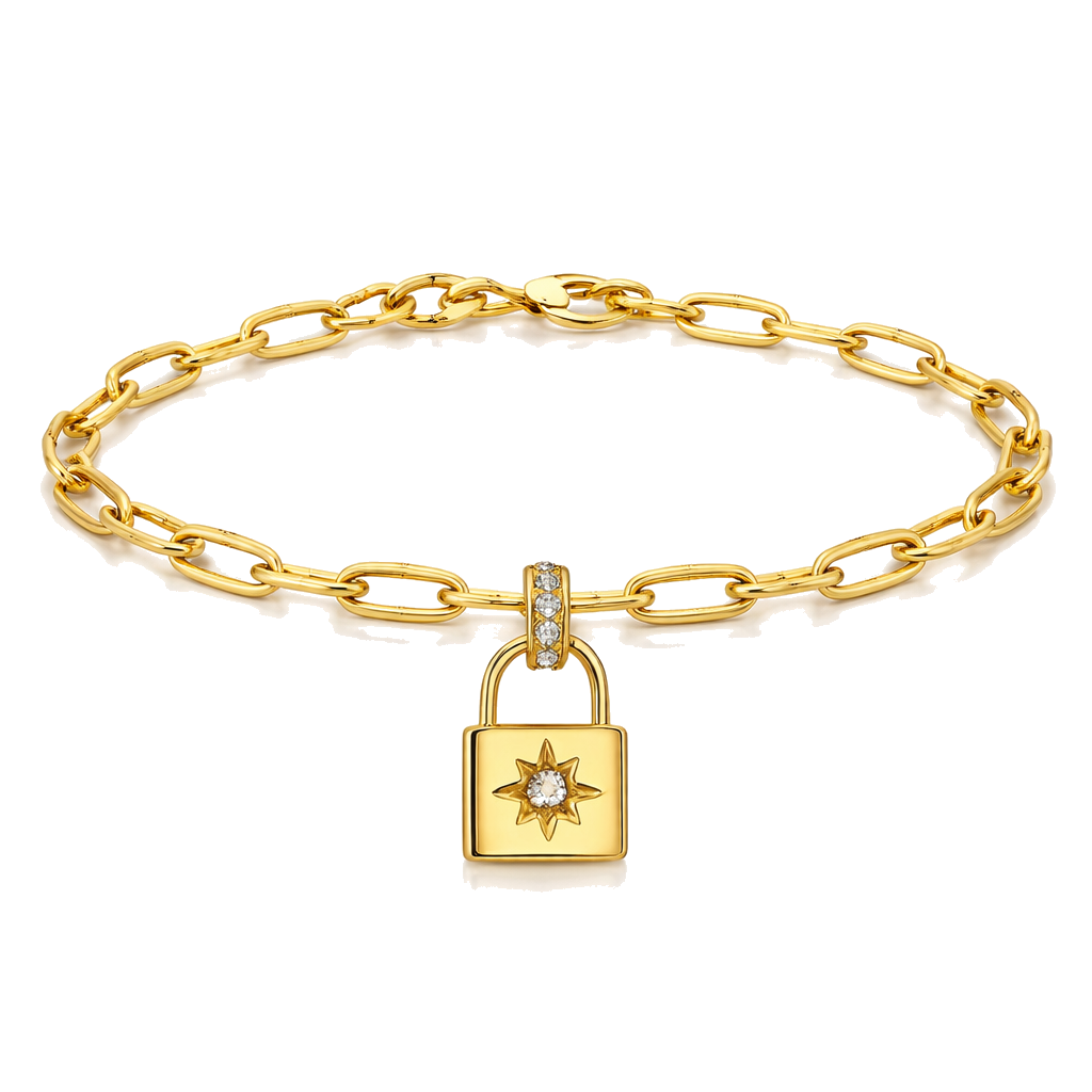 18K Gold Plated Paperclip Lock Charm Bracelet