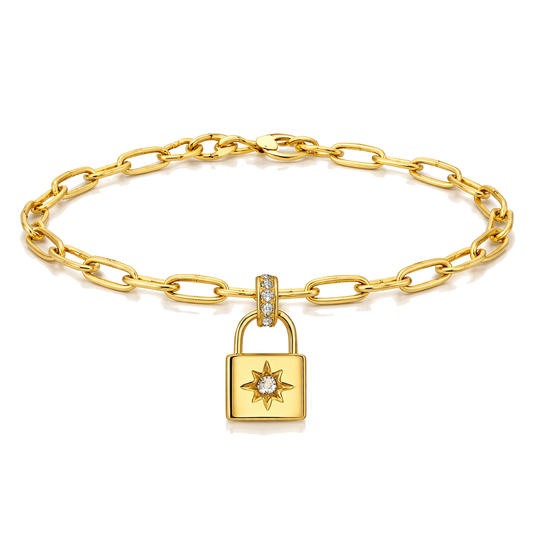 18K Gold Plated Paperclip Lock Charm Bracelet