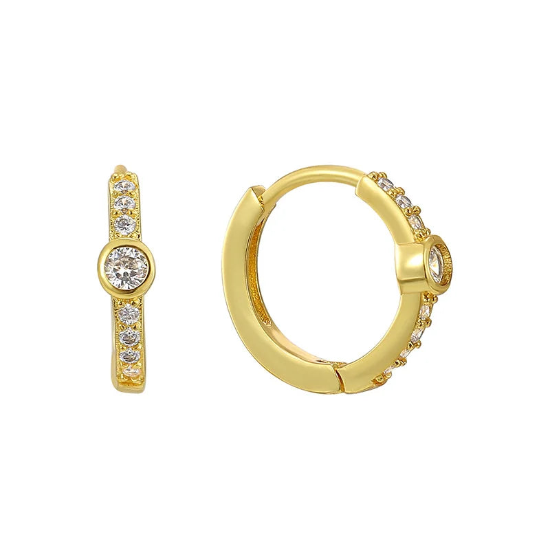 18K Gold Pavé Bezel Set Huggie Earrings