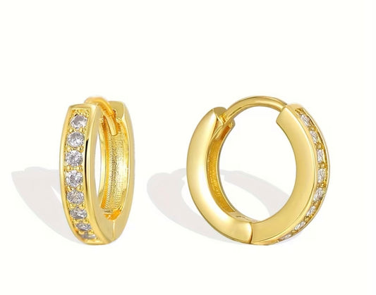 Gold Vermeil Pave Huggie Hoop Earrings