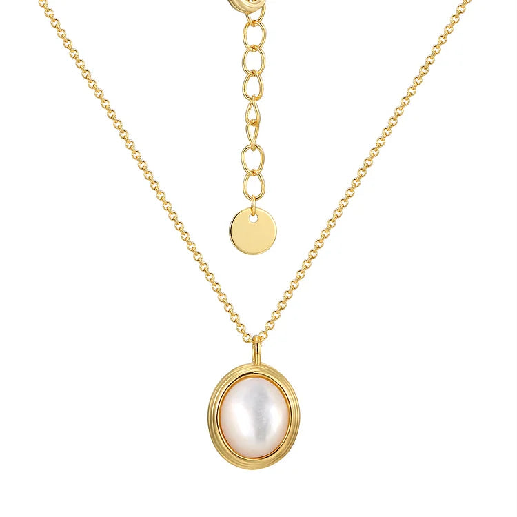 18K Gold Plated Oval Mother of Pearl Pendant/Necklace