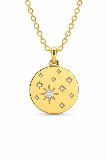 18K Gold Plated Starburst Celestial Disc Pendant/ Necklace