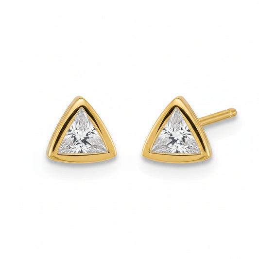 Gold Vermeil Bezel Set Triangle Stud Earrings