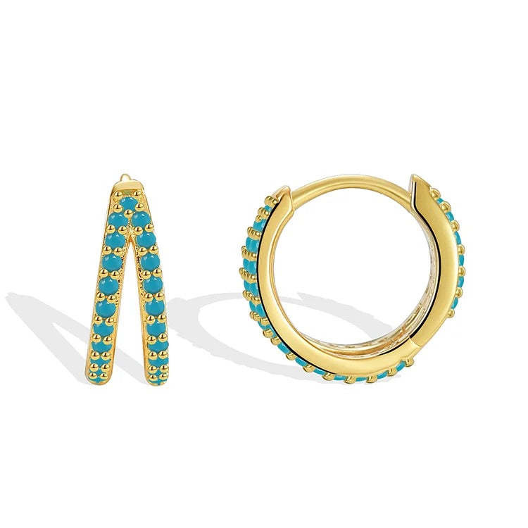18K Gold Plated Turquoise Huggie  Hoop Earrings