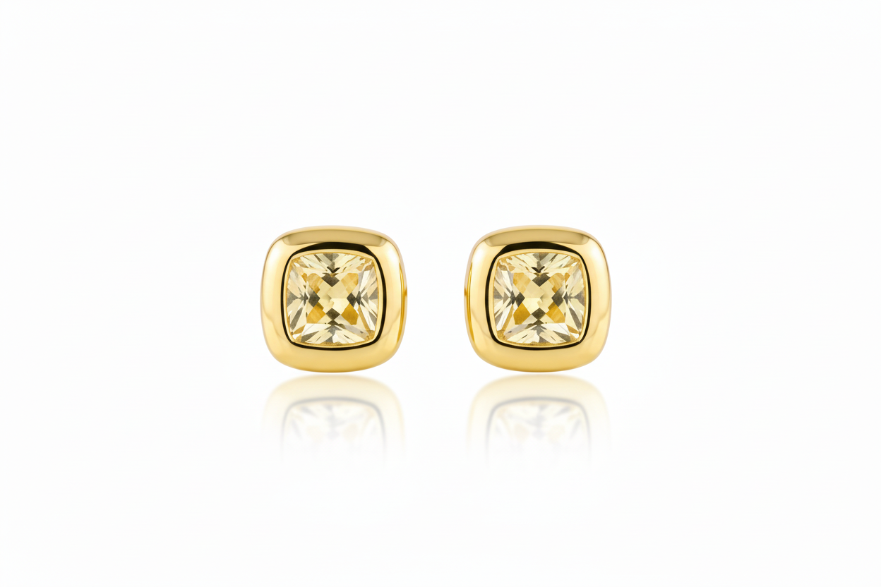 Gold Vermeil Yellow Amanda Bezel Set Earrings