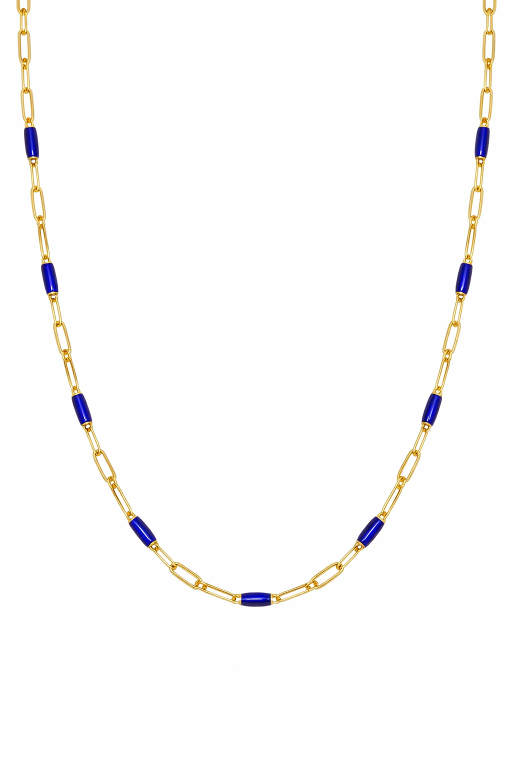 14K Gold Filled Blue Enamel Paperclip Chain Necklace