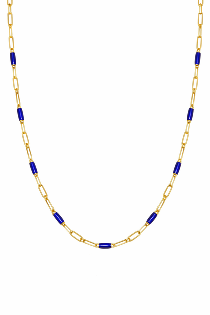 14K Gold Filled Blue Enamel Paperclip Chain Necklace