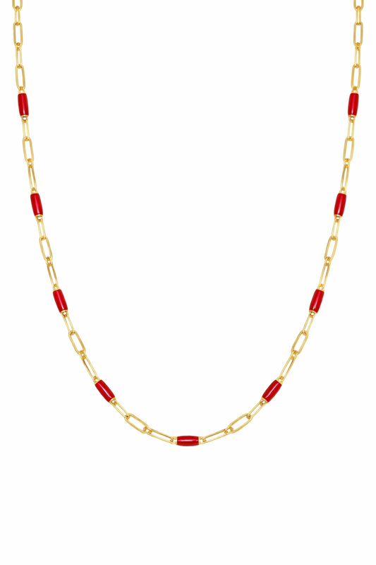 14K Gold Filled Red Enamel Paperclip Chain Necklace