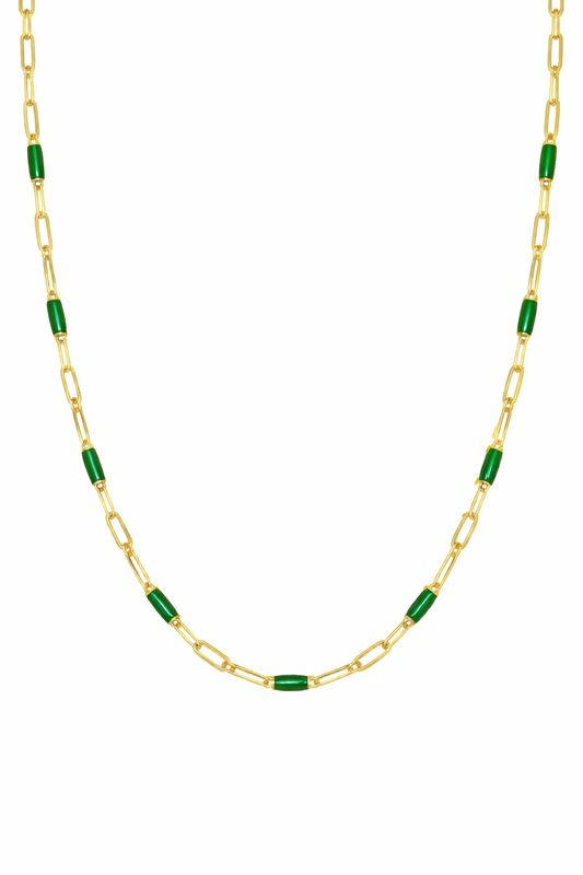 14K Gold Filled Green Enamel Paperclip Chain Necklace