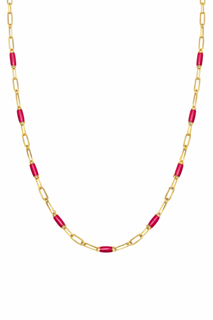 14K Gold Filled Blue Enamel Paperclip Chain Necklace