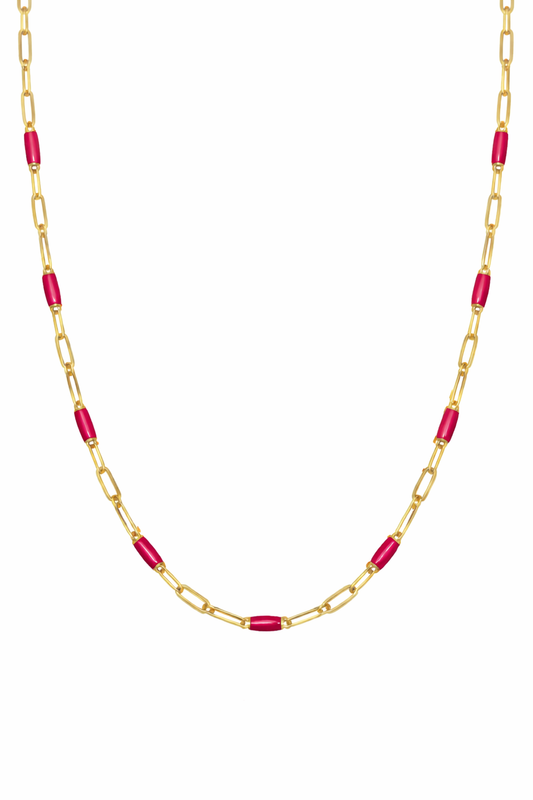14K Gold Filled Pink Enamel Paperclip Chain Necklace