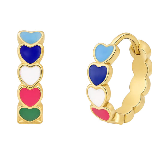 Gold Plated Madison Multicolor Enamel Heart Hoop Earrings
