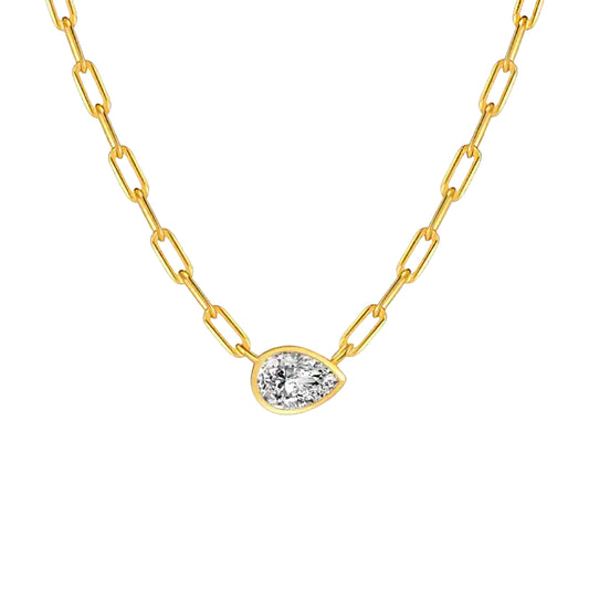 Gold Vermeil Skylar Paperclip Pear Bezel Set Necklace