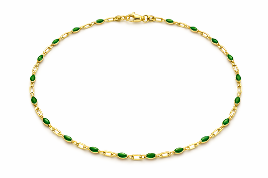 Gold Filled Green Enamel Paperclip Chain Bracelet