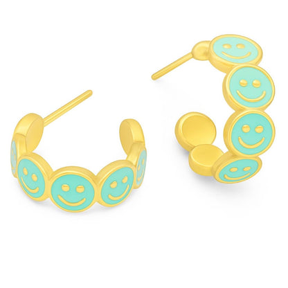 Blue Enamel Emmie Smile Hoop Earrings