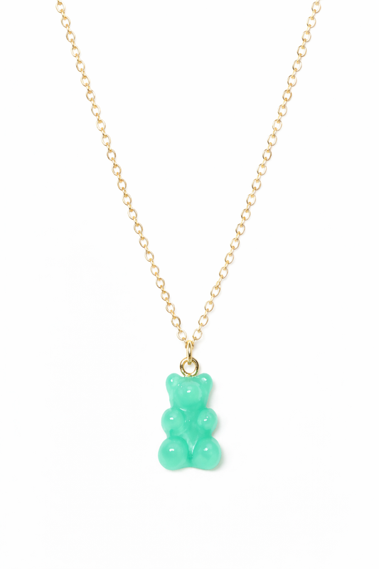 Gold Sea Green Gummie Bear Necklace