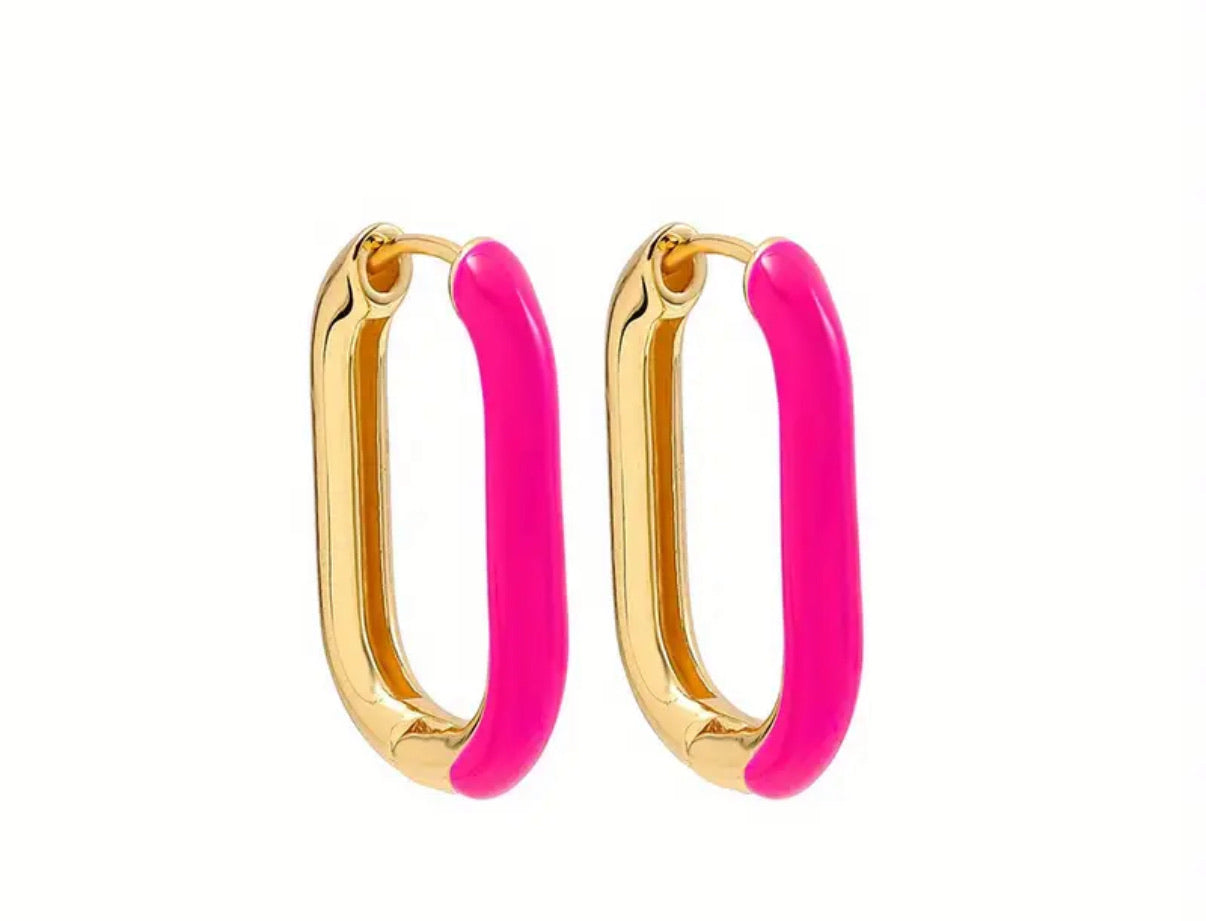 Gold Plated Neon Green Gretchen Oval Hoop Earrings