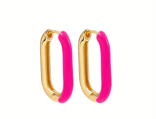Gold Plated Neon Pink Gretchen Oval Hoop Earrings