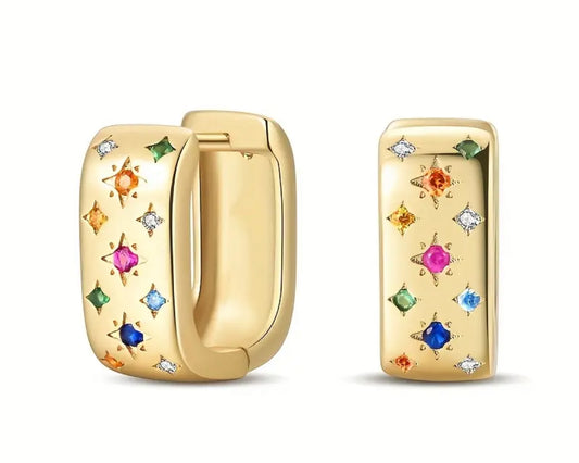Multicolor Starburst Thick Oval Hoop Earrings