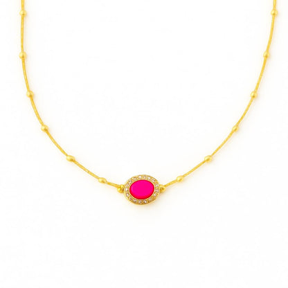Gold Plated Blue Enamel Presley Halo Necklace