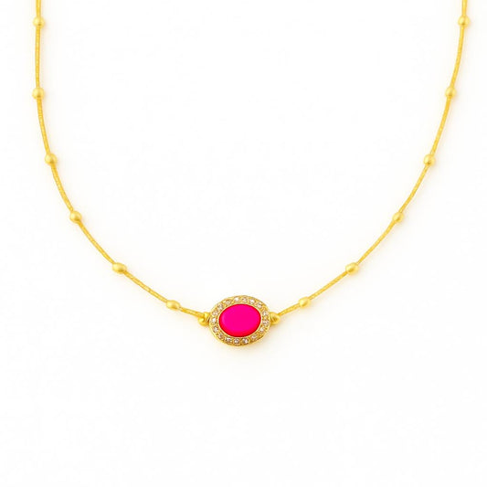 Gold Plated Pink Enamel Presley Halo Necklace