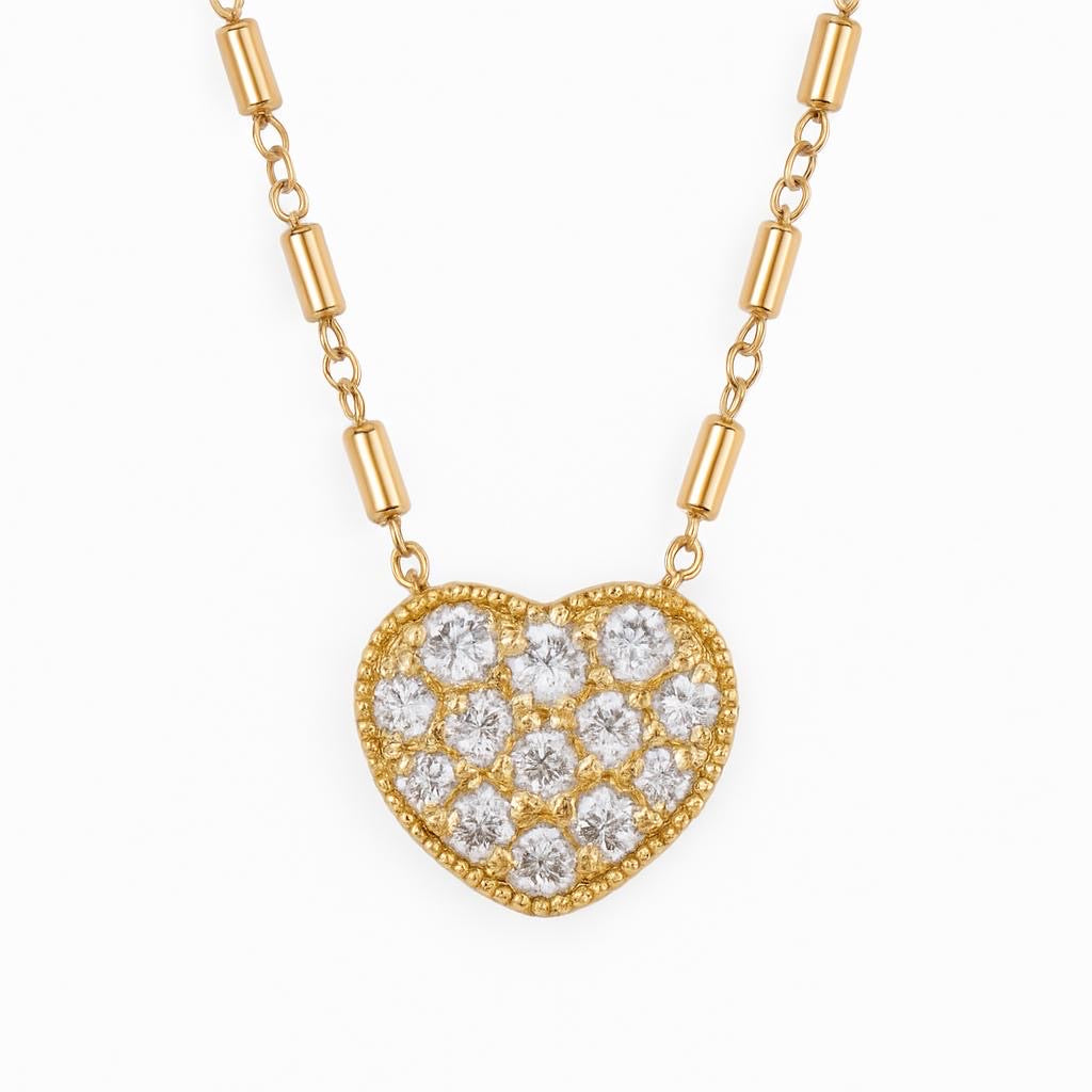 Gold Vermeil Jane Pave Heart Satellite Chain Pendant/Necklace