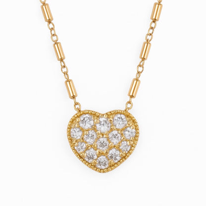 Gold Vermeil Jane Pave Heart Satellite Chain Pendant/Necklace