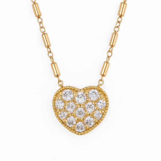 Gold Vermeil Jane Pave Heart Satellite Chain Pendant/Necklace