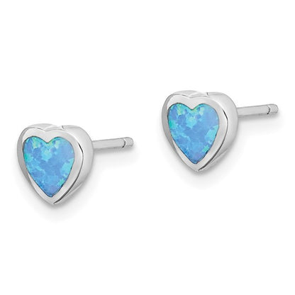 Sterling Silver Opal Heart Stud Earrings