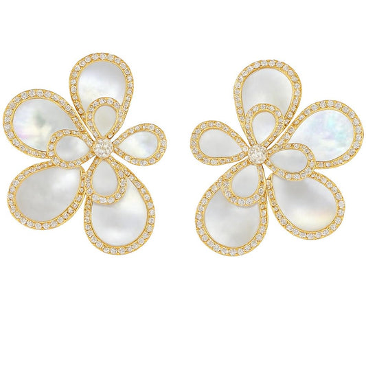 14K Vermeil Mother Pearl Flower Earrings